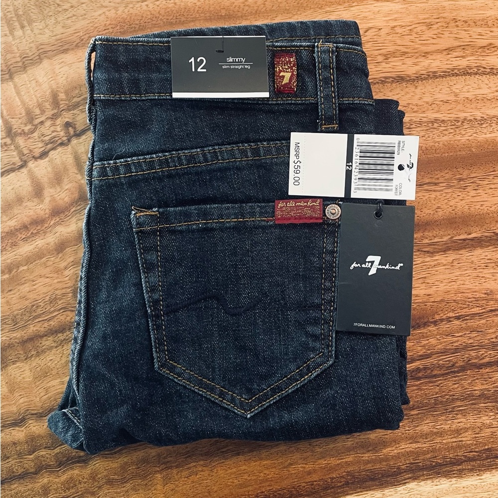 NWT SEVEN Jeans Size 12 “SLIMMY STRAIGHT LEG” DARK BLUE WASH